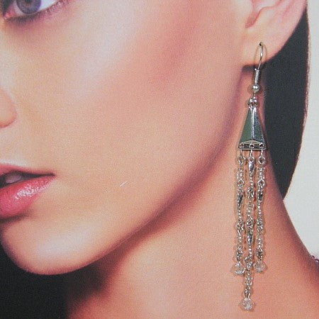 Lange oorhanger met heldere kristallen