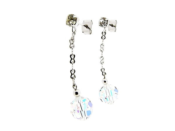 Lange oorhanger met heldere kristallen en strass steentjes