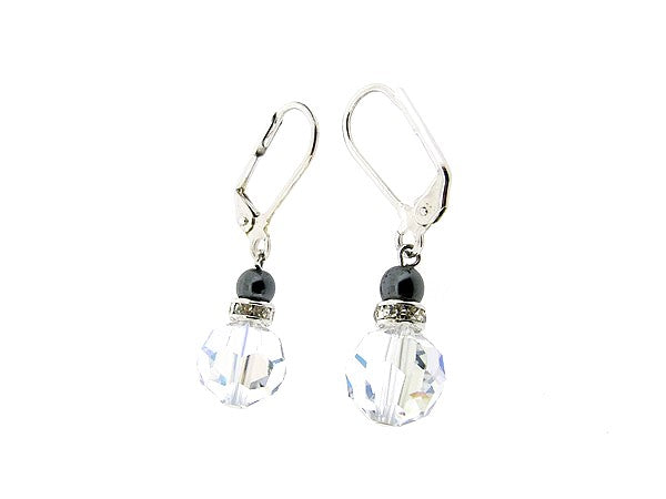 Zilveren kristallen oorhanger met hematiet edelsteentjes