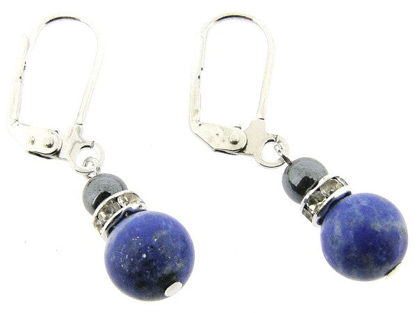Zilveren oorhanger met Lapis Lazuli en Hematiet edelsteen