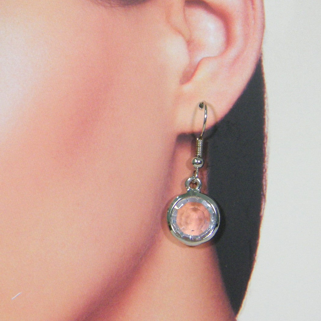 Zilveren roos geslepen kristallen oorhanger