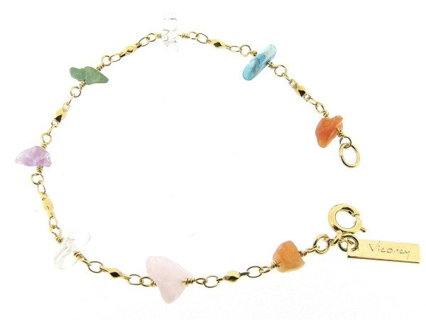 Gouden armbandje met gekleurde split edelsteentjes