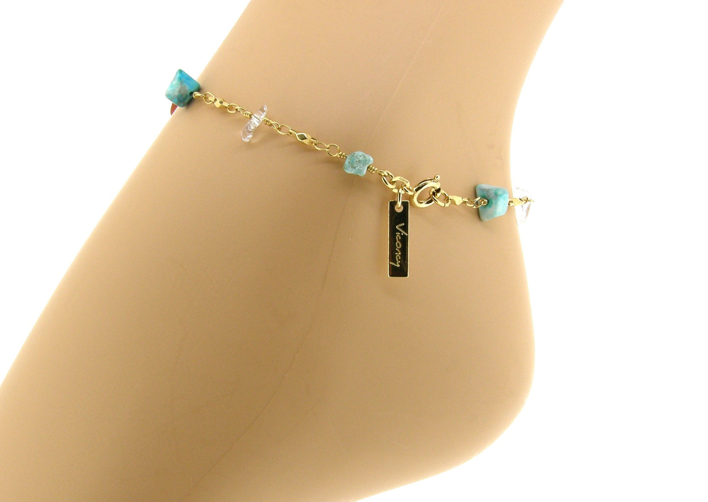 Gouden enkelbandje met gekleurde split edelsteentjes