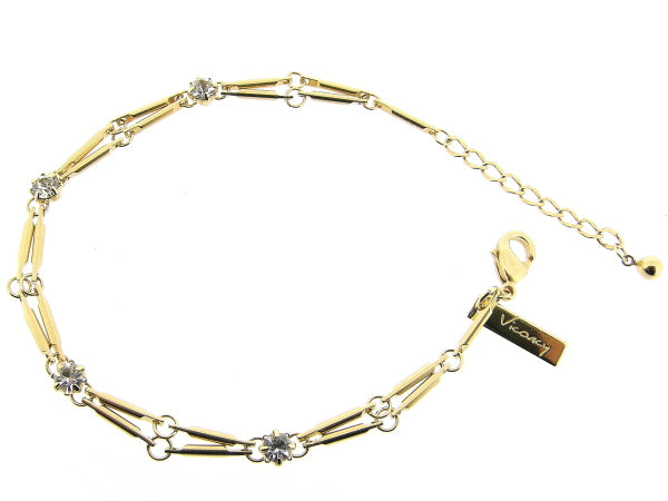 Gouden armbandje met modieuze schakeltjes en zirkonium steentjes