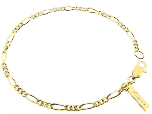 Gouden armbandje met fragiel figaro vlak gediamanteerd geslepen schakeltjes