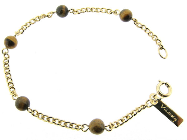 Gouden armbandje met tijgeroog edelsteentjes en gourmet schakelketting