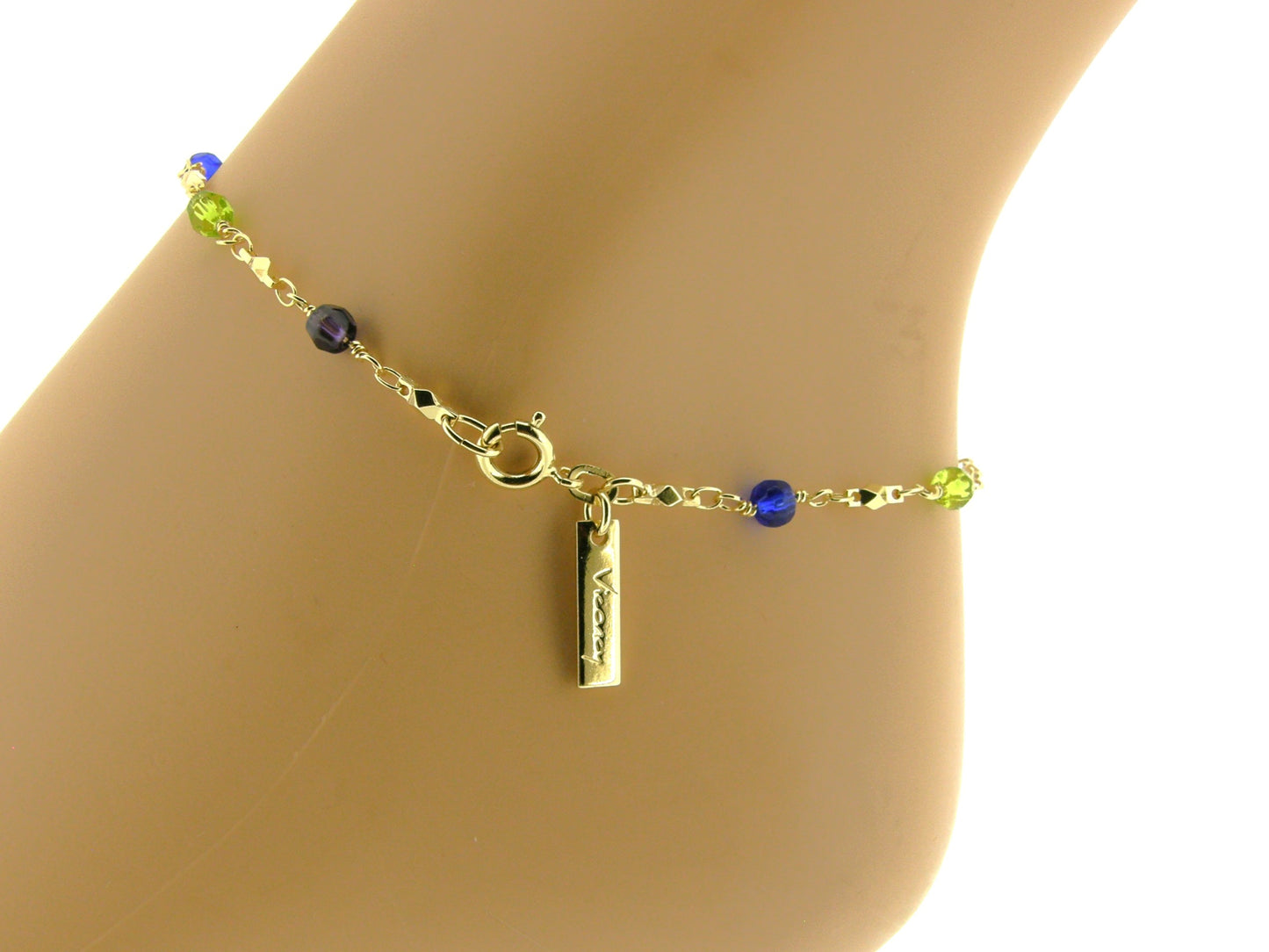 Gouden enkelbandje met gekleurde Swarovski kristallen