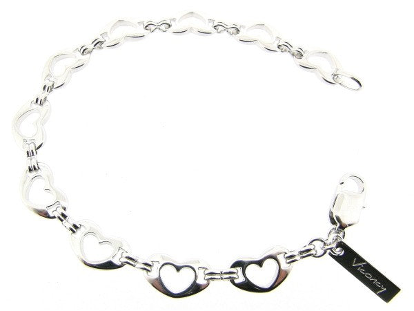 Zilveren armband met hartjes geschakelde ketting