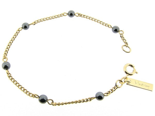 Gouden armbandje met Hematiet edelsteentjes en gourmet schakelketting