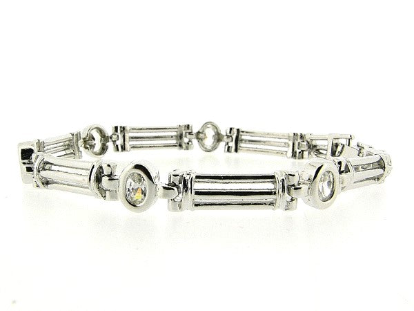 Zilveren schakel armband met Zirkonia steentjes