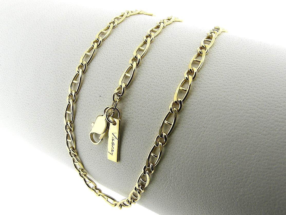 Gouden halsketting met platte fantasie figaro geslepen schakeltjes