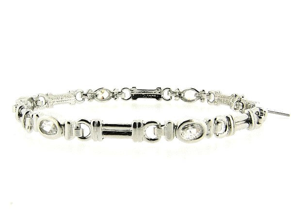 Zilveren schakel armband met Zirkonia steentjes en modieuze hoogglanzende schakels