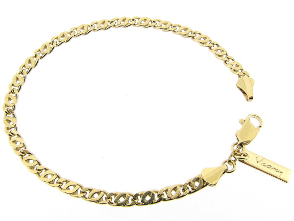 Gouden armbandje met platte fantasie gourmet dubbel geslepen schakeltjes