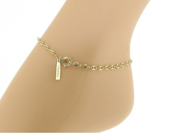 Gouden koffieboon enkelbandje met kleine fantasie anker schakeltjes