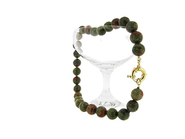 Hoogglanzende Unakiet handgeknoopte edelsteen collier met grote veersluiting