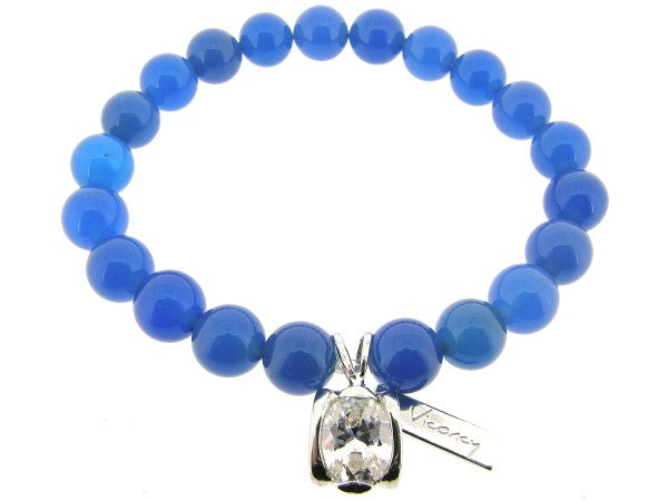 Rekarmband met blauwe Agaat edelstenen en Sterling zilver bedeltje