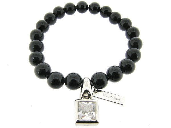 Rekarmband met Onyx edelstenen en zilveren bedeltje