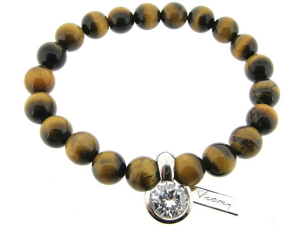Rekarmband met Tijgeroog edelstenen en zirkonium bedeltje