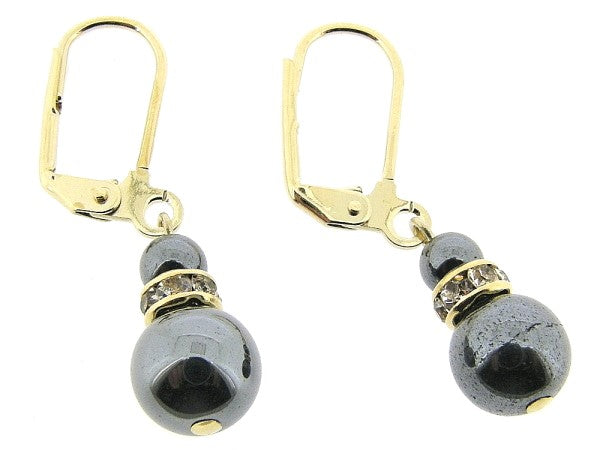 Gouden oorhanger met hematiet edelsteen