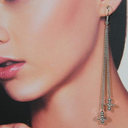 Lange oorhanger met gourmet ketting en ronde wieltjes