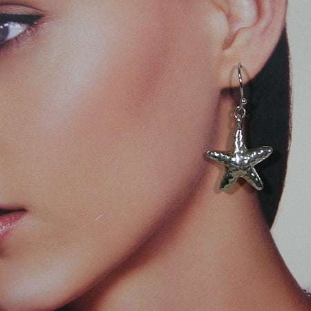 Zilveren grote ster oorhanger