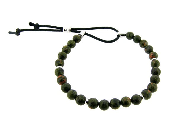 Armbandje met Unakiet edelsteentjes en verstelbaar lederen sluiting