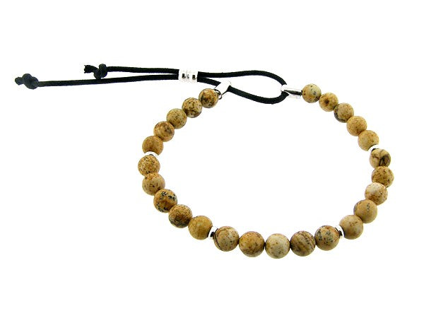 Armbandje met Landschap Agaat edelsteentjes en verstelbaar lederen sluiting