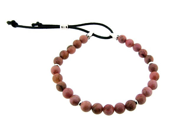 Armbandje met Rhodoniet edelsteentjes en verstelbaar lederen sluiting