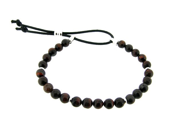 Armbandje met Rode Tijgeroog edelsteentjes en verstelbaar lederen sluiting