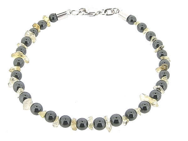Hematiet armbandje met edelsteentjes, gecombineerd met Citrien split steentjes