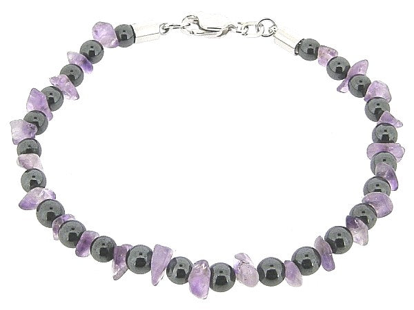 Hematiet armbandje met edelsteentjes, gecombineerd met amethist split steentjes