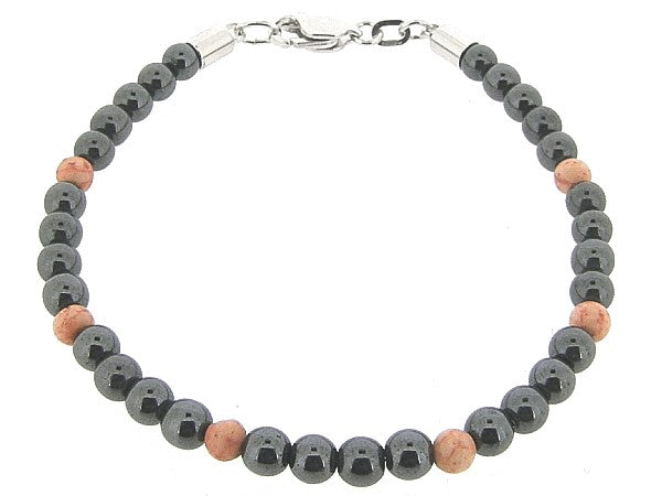 Hematiet armbandje met edelsteentjes gecombineerd met koraal