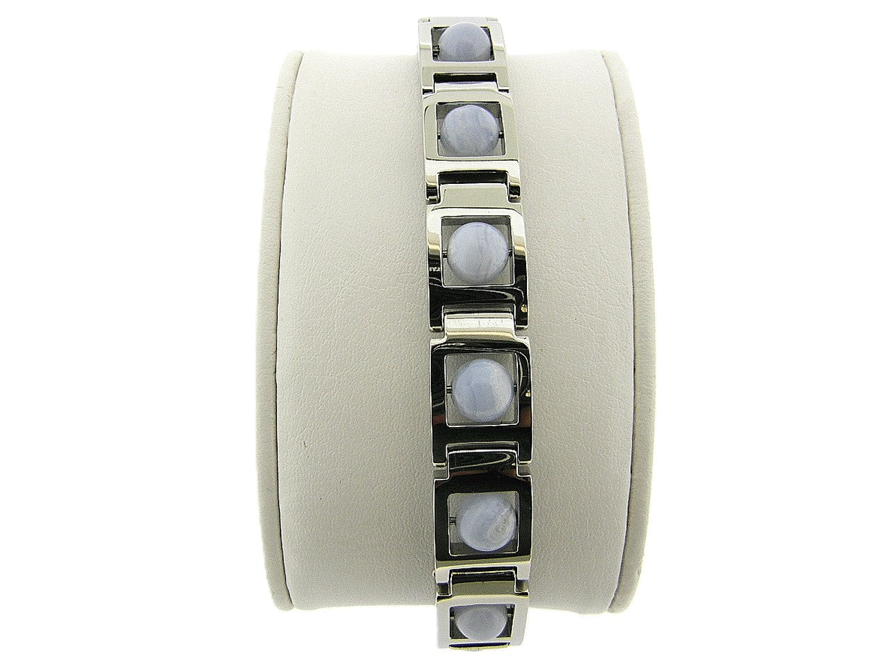 Stalen stoere armband met licht blauwe agaat edelstenen