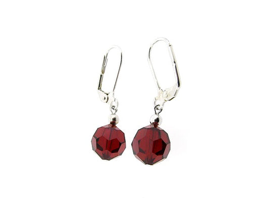 Zilveren robijn kristallen Franse oorhanger