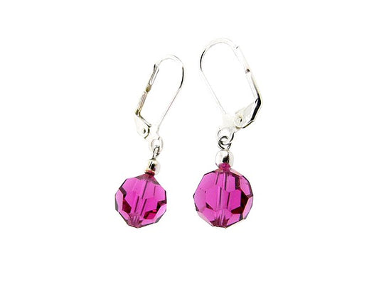 Zilveren fuchsia kristallen Franse oorhanger