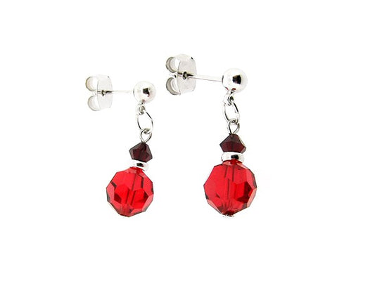 Zilveren Swarovski robijn kristallen oorhanger