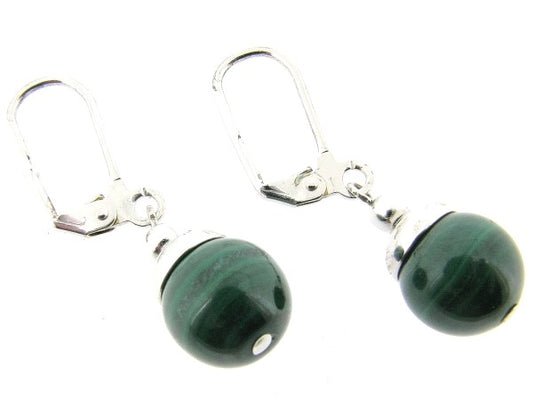 Zilveren oorhanger met Malachiet edelsteen