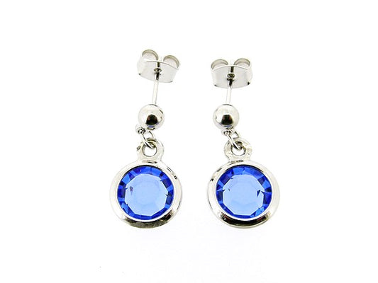 Zilveren roos geslepen saffier kristallen oorhanger