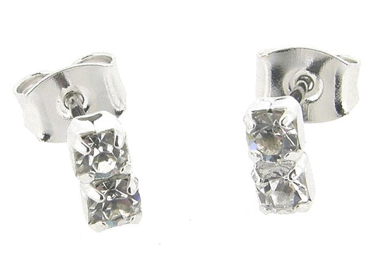 Zilveren dubbele strass oorknopje