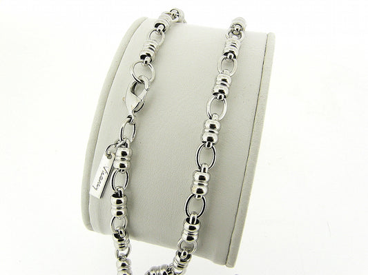 Zilveren fantasie mode schakel halsketting met grote karabijn sluiting