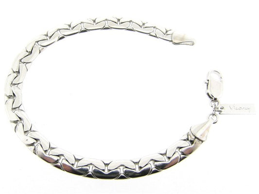 Zilveren schakel armband met plat gevlochten gourmet ketting