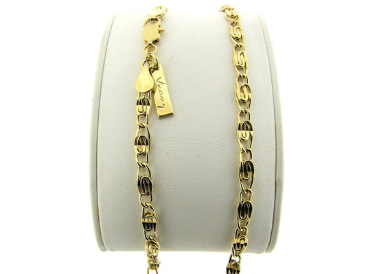 Gouden elegante halsketting met open gewerkte koningsschakel
