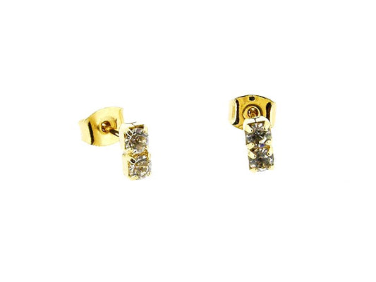 Gouden oorsteker met dubbele heldere Swarovski kristallen