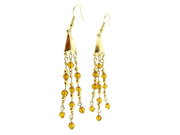 Lange oorhanger met 3rij Topaas Swarovski kristallen