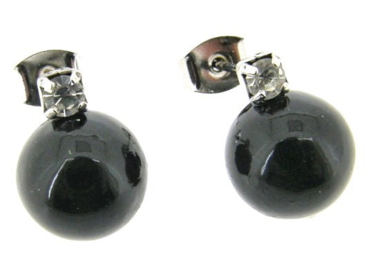 Zilveren oorsteker met Onyx edelsteen en Strass kroontje