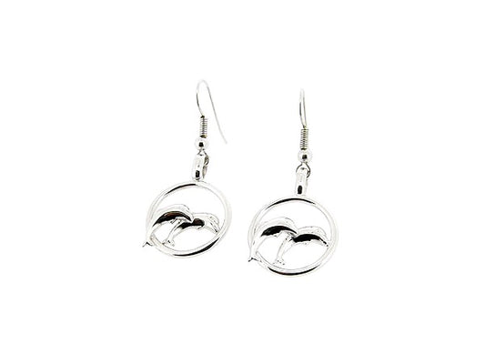 Zilveren dolfijntjes in ring oorhanger