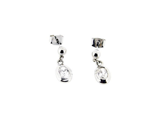 Zilveren oorhanger met ovale zirconia steentjes