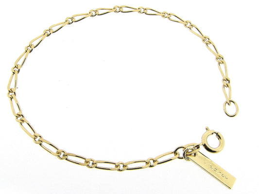 Gouden armbandje met vlak geslepen schakel en mini figaro ketting
