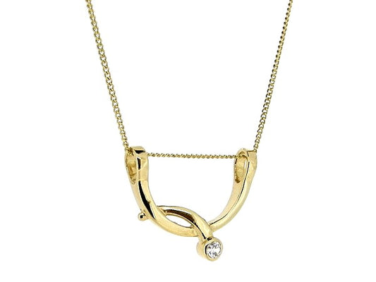 Gouden ketting met hangertje fantasie beugeltje en zirkonia steentje