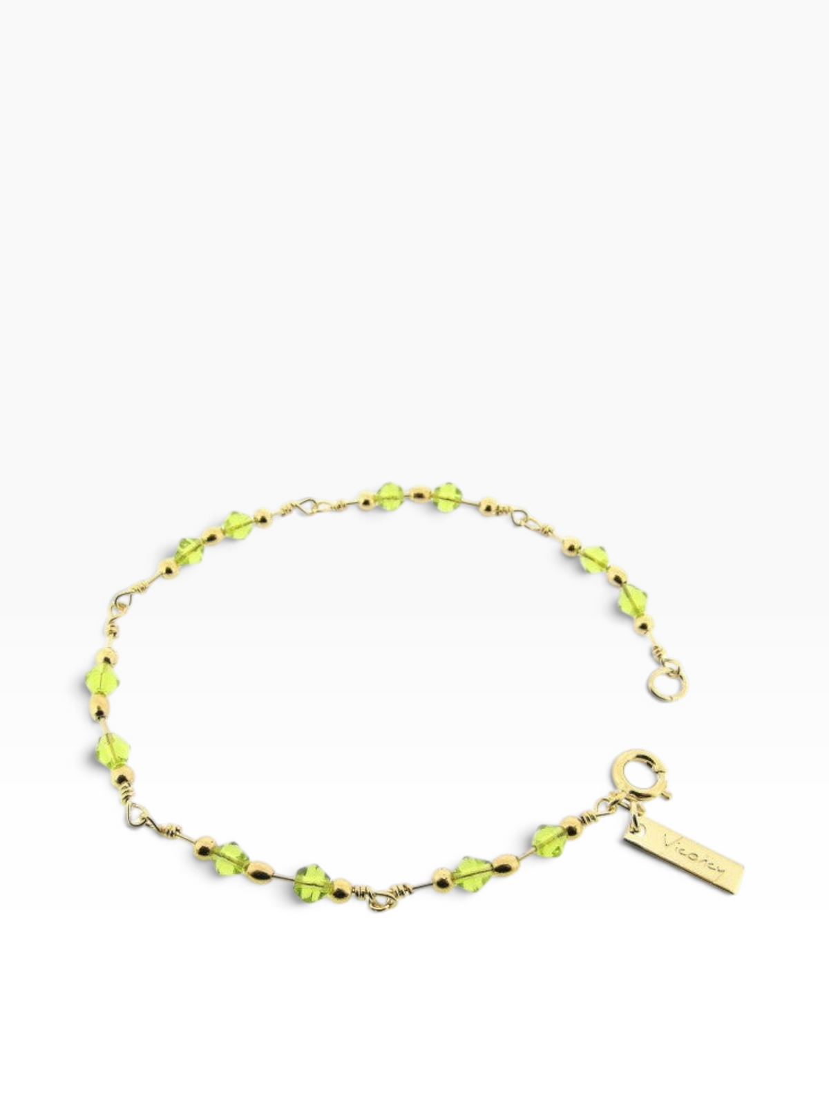 mijnsieradenshop.com gouden armband met peridot-olivijn Swarovski-kristallen en delicate sierschakels